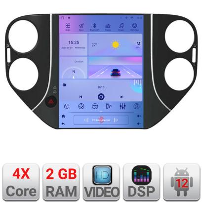 Navigație Tesla VW Tiguan 2007-2012 cu Android 12, CarPlay, GPS și 2GB RAM