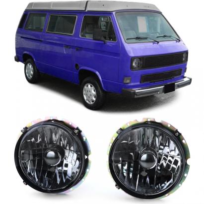 Faruri cu sticlă clară, fum negru, H4, pereche, potrivite pentru VW T3 79-92 Performance AutoTuning