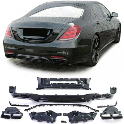 Difuzor sportiv spate cu țevi de eșapament negre duble, potrivit pentru Mercedes S-Class W222 17-20 Performance AutoTuning