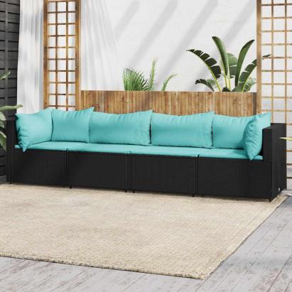 Set mobilier relaxare grădină 4 piese cu perne poliratan negru GartenMobel Dekor