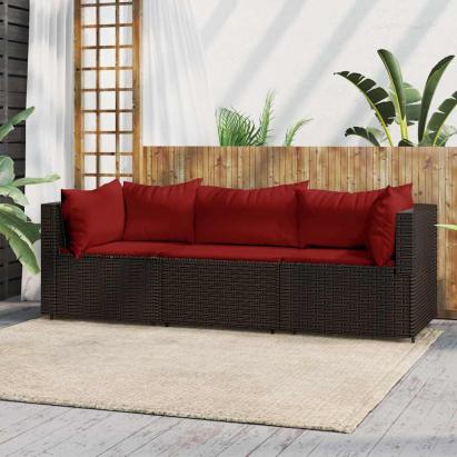 Set mobilier de grădină cu perne, 3 piese, maro, poliratan GartenMobel Dekor
