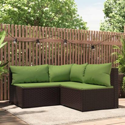 Set mobilier de grădină cu perne, 3 piese, maro, poliratan GartenMobel Dekor