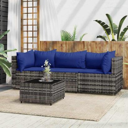 Set mobilier de grădină cu perne, 4 piese, gri, poliratan GartenMobel Dekor
