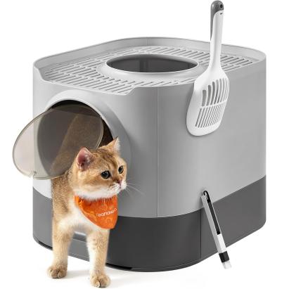 FEANDREA Litiera pentru pisici XXL cu capac, tava extensibila si accesorii incluse, din plastic PP, 54x43x40 cm, gri Household NewTrend