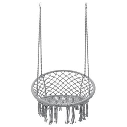 Scaun rotund tip leagan suspendat pentru casa sau gradina, cu franjuri, 150kg, gri Household NewTrend