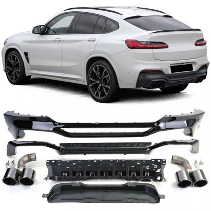 Difuzor Spate Conversie Performanță + Țevi de Evacuare Negre potrivit pentru BMW X4 G02 18-21 Performance AutoTuning