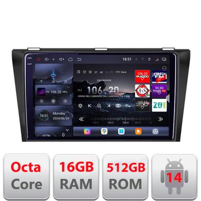 Navigatie Mazda 3 2004-2009 Edotec Kit-161 8 core QLED 2K 16+512GB 360 Android Waze USB Navigatie Internet Youtube Radio