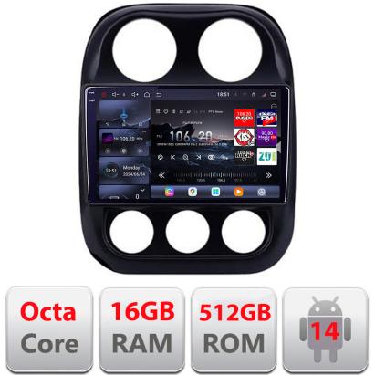 Navigatie Jeep Compass 2010-2016 Edotec Kit-2500 8 core QLED 2K 16+512GB 360 Android Waze USB Navigatie Internet Youtube Radio