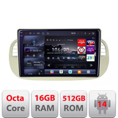 Navigație Android Fiat 500 2007-2015 QLED 2K GPS 16GB RAM 512GB Edotec