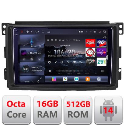 Navigatie Smart 2005-2010 Edotec Kit-SMART05 8 core QLED 2K 16+512GB 360 Android Waze USB Navigatie Internet Youtube Radio