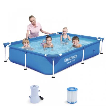 Piscină rectangulară BESTWAY Steel Pro Frame cu filtru + pompă 221x150x43cm Performance AutoTuning