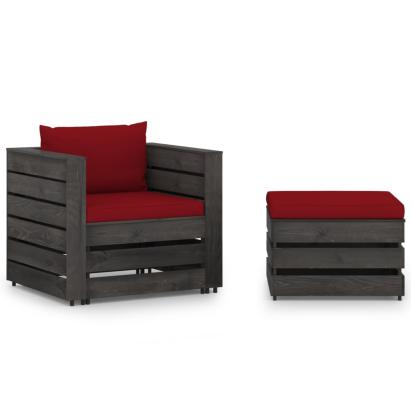 Set mobilier de grădină cu perne, 2 piese, gri, lemn tratat GartenMobel Dekor