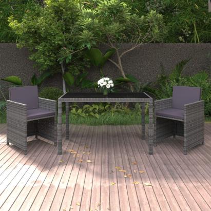 Set mobilier de grădină cu perne, 3 piese, gri, poliratan GartenMobel Dekor