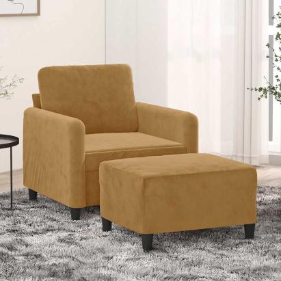 Fotoliu canapea cu taburet, maro, 60 cm, catifea GartenMobel Dekor