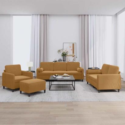 Set de canapele cu perne, 4 piese, maro, catifea GartenMobel Dekor