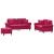 Set canapele cu perne, 3 piese, roșu vin, catifea GartenMobel Dekor