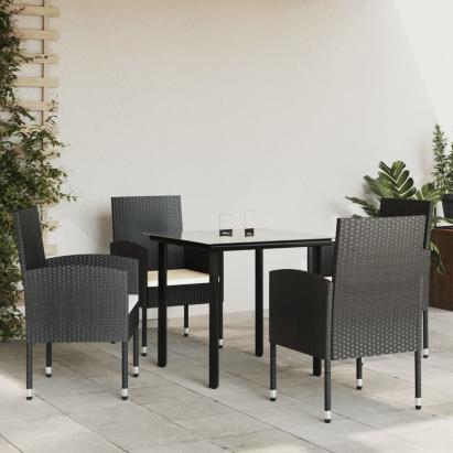 Set mobilier de grădină, 5 piese, negru, poliratan și oțel GartenMobel Dekor