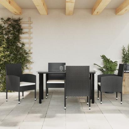 Set mobilier de grădină, 5 piese, negru, poliratan și oțel GartenMobel Dekor