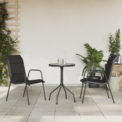 Set mobilier de grădină, 3 piese, negru, oțel GartenMobel Dekor
