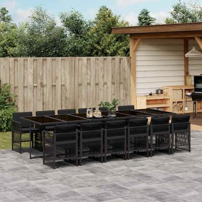 Set mobilier de grădină cu perne, 13 piese, negru, poliratan GartenMobel Dekor