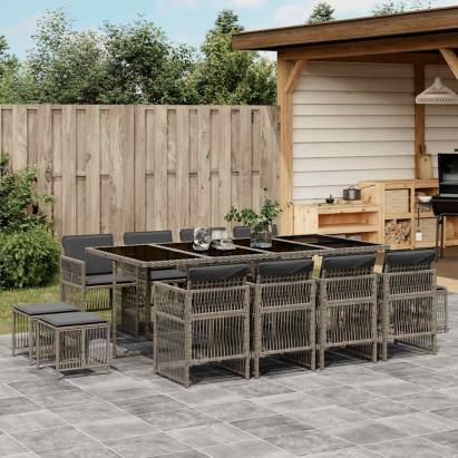 Set mobilier de grădină cu perne, 13 piese, gri, poliratan GartenMobel Dekor