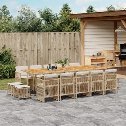 Set mobilier de grădină cu perne, 15 piese, bej, poliratan GartenMobel Dekor