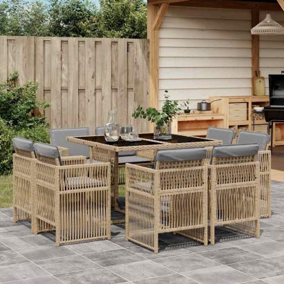 Set de masă pentru grădină, 9 piese, cu perne, bej, poliratan GartenMobel Dekor