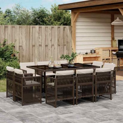 Set mobilier de grădină cu perne, 11 piese, maro, poliratan GartenMobel Dekor