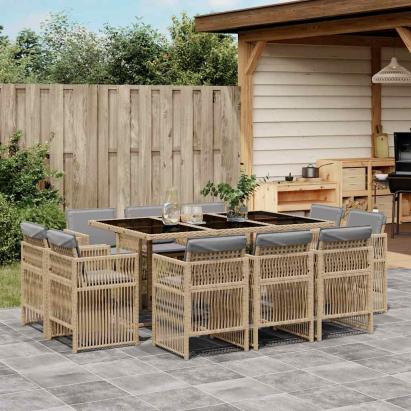 Set mobilier grădină cu perne, 11 piese bej combinat poliratan GartenMobel Dekor