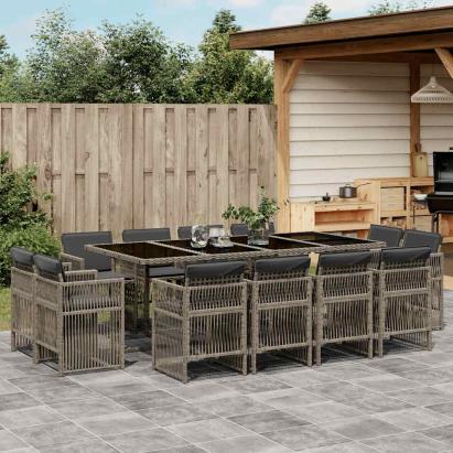 Set mobilier de grădină cu perne, 13 piese, gri, poliratan GartenMobel Dekor