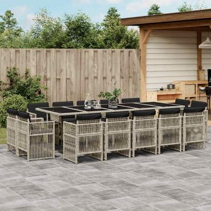 Set mobilier de grădină cu perne 15 piese gri deschis poliratan GartenMobel Dekor