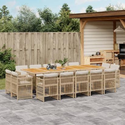 Set mobilier de grădină cu perne, 15 piese, bej, poliratan GartenMobel Dekor