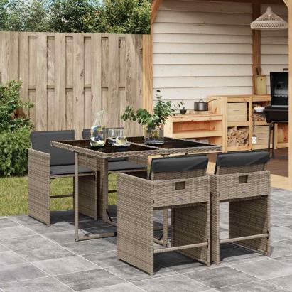 Set mobilier de grădină cu perne, 5 piese, gri, poliratan GartenMobel Dekor
