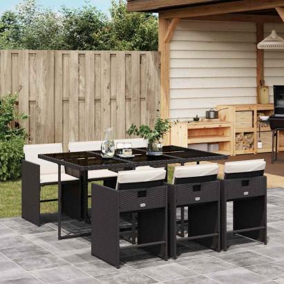 Set mobilier de grădină cu perne, 7 piese, negru, poliratan GartenMobel Dekor