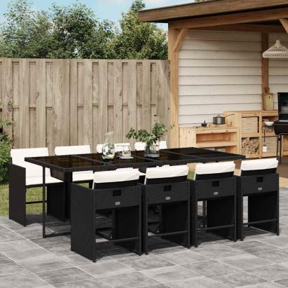 Set mobilier de grădină cu perne, 9 piese, negru, poliratan GartenMobel Dekor