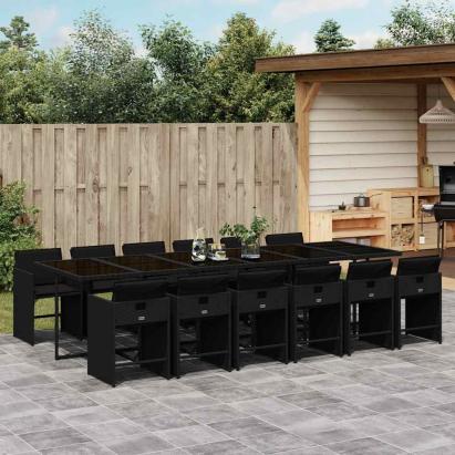 Set mobilier de grădină cu perne, 13 piese, negru, poliratan GartenMobel Dekor