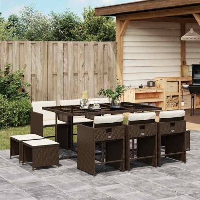 Set mobilier de grădină cu perne, 11 piese, maro, poliratan GartenMobel Dekor