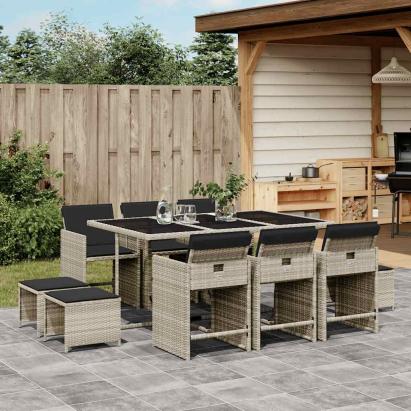 Set mobilier de grădină cu perne 11 piese gri deschis poliratan GartenMobel Dekor