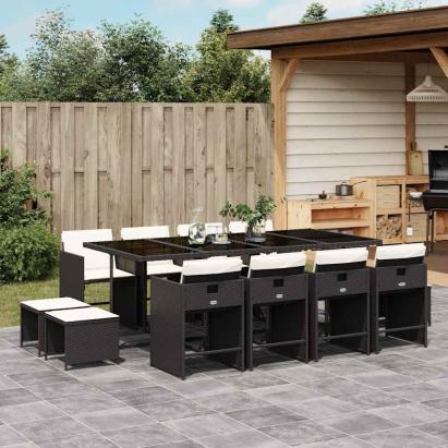 Set mobilier de grădină cu perne, 13 piese, negru, poliratan GartenMobel Dekor