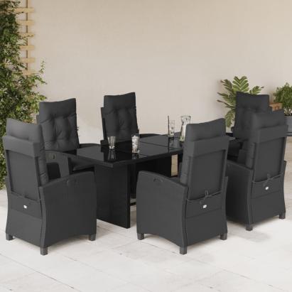 Set mobilier de grădină cu perne, 7 piese, negru, poliratan GartenMobel Dekor