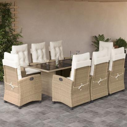 Set de masă pentru grădină, 9 piese, cu perne, bej, poliratan GartenMobel Dekor