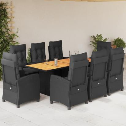 Set mobilier de grădină cu perne, 9 piese, negru, poliratan GartenMobel Dekor