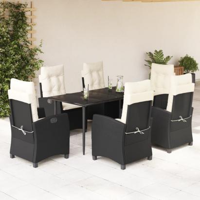Set mobilier de grădină cu perne, 7 piese, negru, poliratan GartenMobel Dekor
