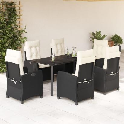 Set mobilier de grădină cu perne, 7 piese, negru, poliratan GartenMobel Dekor
