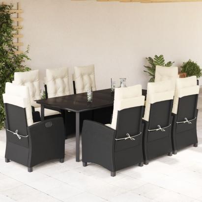 Set mobilier de grădină cu perne, 9 piese, negru, poliratan GartenMobel Dekor