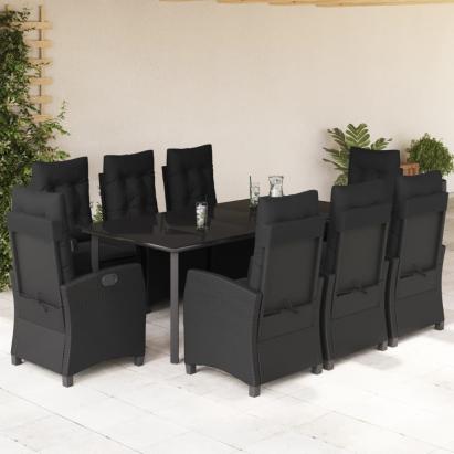 Set mobilier de grădină cu perne, 9 piese, negru, poliratan GartenMobel Dekor