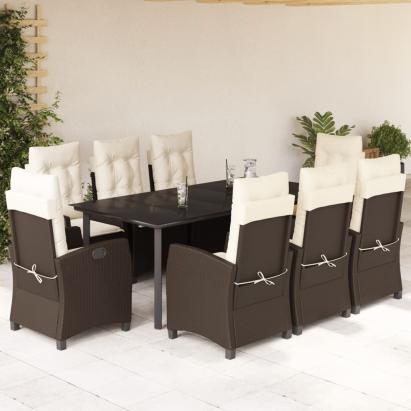 Set mobilier de grădină cu perne, 9 piese, maro, poliratan GartenMobel Dekor