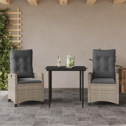 Set mobilier de grădină cu perne, 3 piese,gri deschis,poliratan GartenMobel Dekor