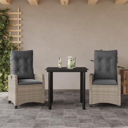 Set mobilier de grădină cu perne, 3 piese,gri deschis,poliratan GartenMobel Dekor