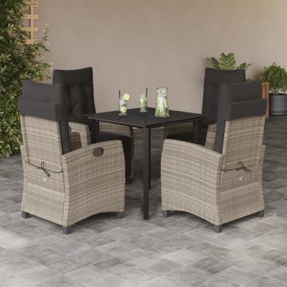 Set mobilier de grădină cu perne, 5 piese gri deschis poliratan GartenMobel Dekor